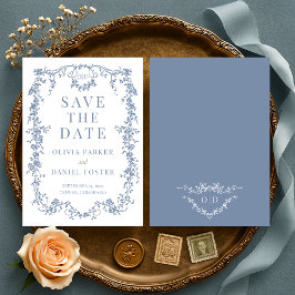 French Victorian Dusty Blue Wedding Save the Date セーブザデート
