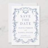 French Victorian Dusty Blue Wedding Save the Date セーブザデート (正面)