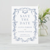 French Victorian Dusty Blue Wedding Save the Date セーブザデート (スタンド正面)