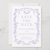 French Victorian Purple Lilac Save the Date セーブザデート (正面)