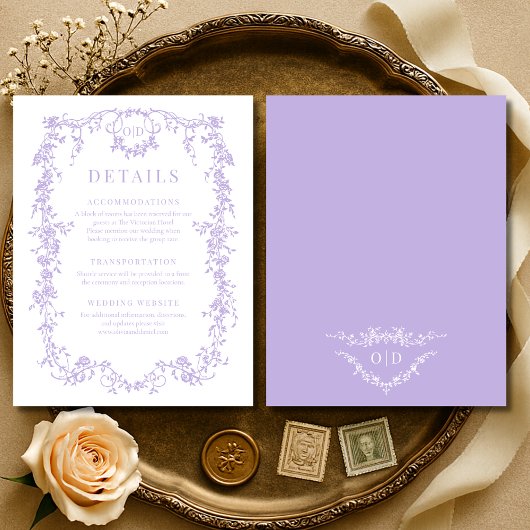 French Victorian Purple Lilac Wedding Details 招待状