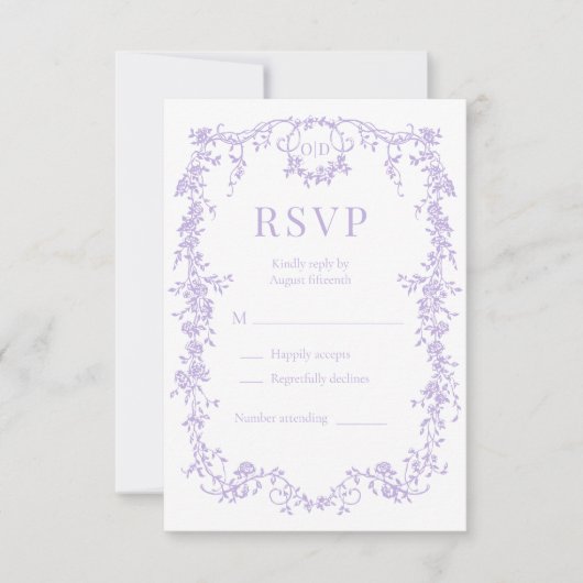 French Victorian Purple Lilac Wedding RSVP  (正面)