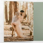 French Victorian Sage Green QR Code Photo Wedding 三つ折り招待状 (内部最初)