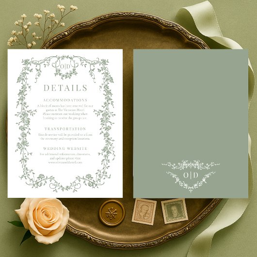 French Victorian Sage Green Wedding Details 招待状
