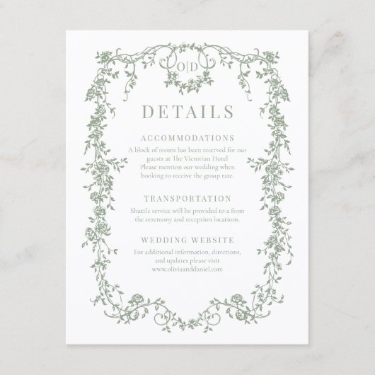 French Victorian Sage Green Wedding Details 招待状 (正面)