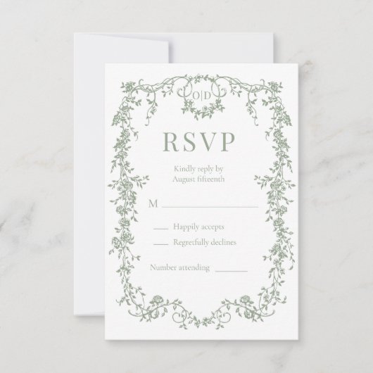 French Victorian Sage Green Wedding RSVP  (正面)