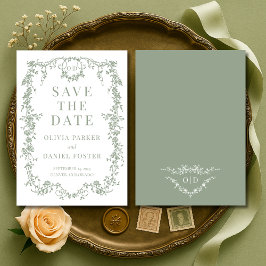 French Victorian Sage Green Wedding Save the Date セーブザデート