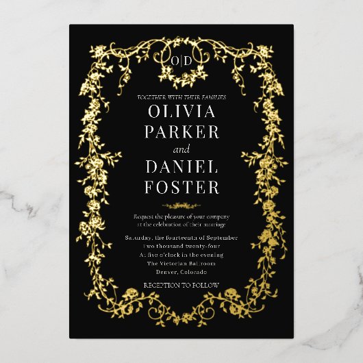 French Victorian Wedding Gold  箔招待状 (正面)