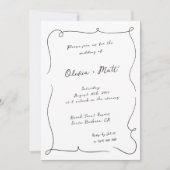 French Whimsical Script Wedding Invite White 招待状 (正面)
