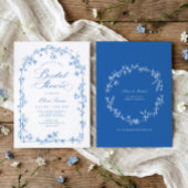 French Wildflower Toile Blue Bridal Shower 招待状