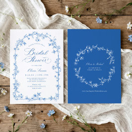 French Wildflower Toile Blue Bridal Shower 招待状