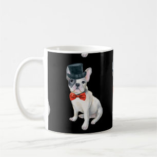 Frenchieのフレンチ・ブルドッグのシルクハットの赤いちょうネクタイ犬 コーヒーマグカップ