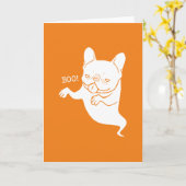 Frenchieのブーイングのブーイングのハロウィンの幽霊 カード (黄色い花)
