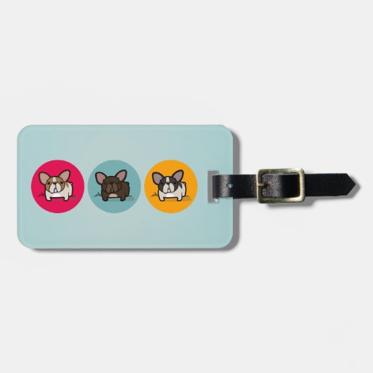 Frenchieの円-青、金ゴールド及びピンク ラゲッジタグ (正面横)