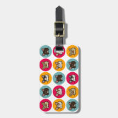 Frenchieの円-青、金ゴールド及びピンク ラゲッジタグ (正面縦)