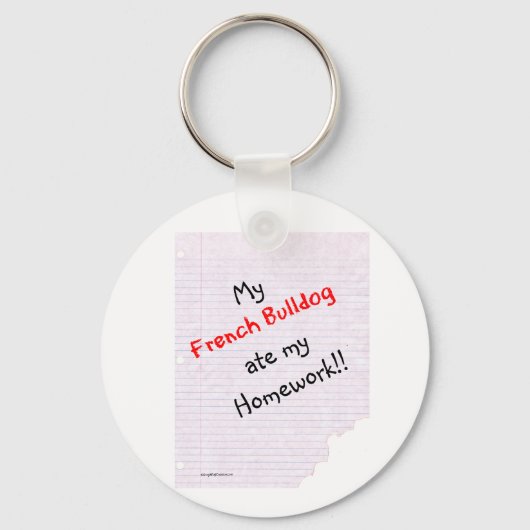 Frenchie食べ My Homework Keychain キーホルダー (正面)