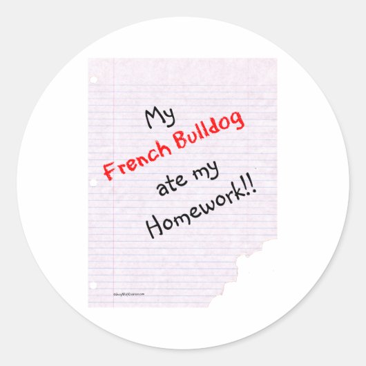 Frenchie 食べ My Homework – ステッカー (正面)