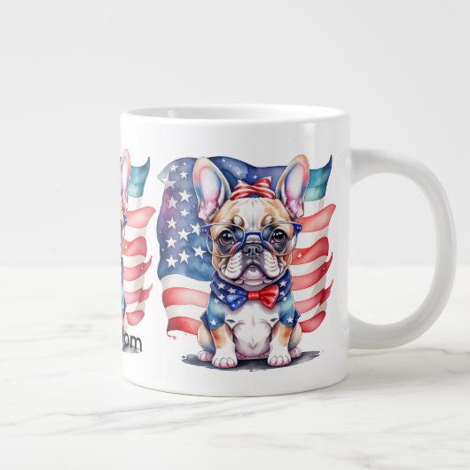 Frenchie Bulldog Mom Patriotic USA Flag ジャンボコーヒーマグカップ (右)