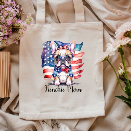 Frenchie Bulldog Mom Patriotic USA Flag トートバッグ