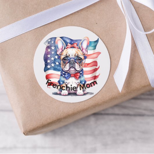 Frenchie Bulldog Mom Patriotic USA Flag  ラウンドシール