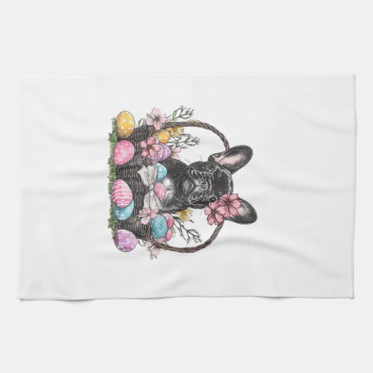 Frenchie Dog Easter Frenchie Dog Eggs Artwork T-Sh キッチンタオル (横)