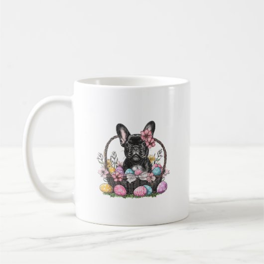 Frenchie Dog Easter Frenchie Dog Eggs Artwork T-Sh コーヒーマグカップ (左)
