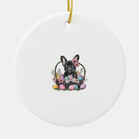 Frenchie Dog Easter Frenchie Dog Eggs Artwork T-Sh セラミックオーナメント (正面)