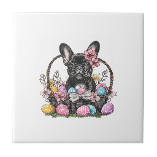 Frenchie Dog Easter Frenchie Dog Eggs Artwork T-Sh タイル (正面)