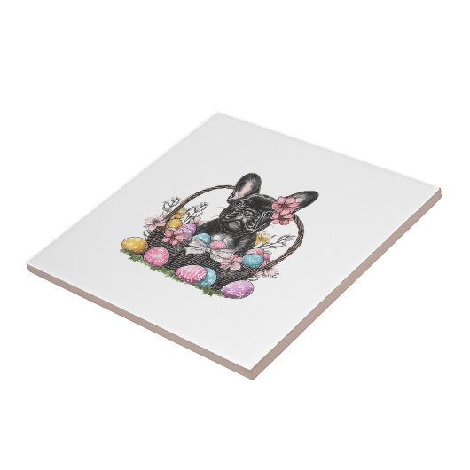 Frenchie Dog Easter Frenchie Dog Eggs Artwork T-Sh タイル (側面)