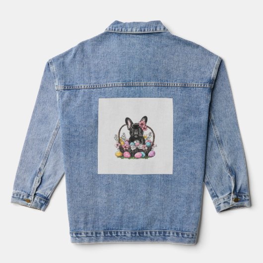 Frenchie Dog Easter Frenchie Dog Eggs Artwork T-Sh デニムジャケット (裏面)