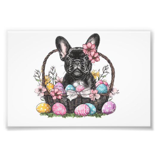 Frenchie Dog Easter Frenchie Dog Eggs Artwork T-Sh フォトプリント (正面)