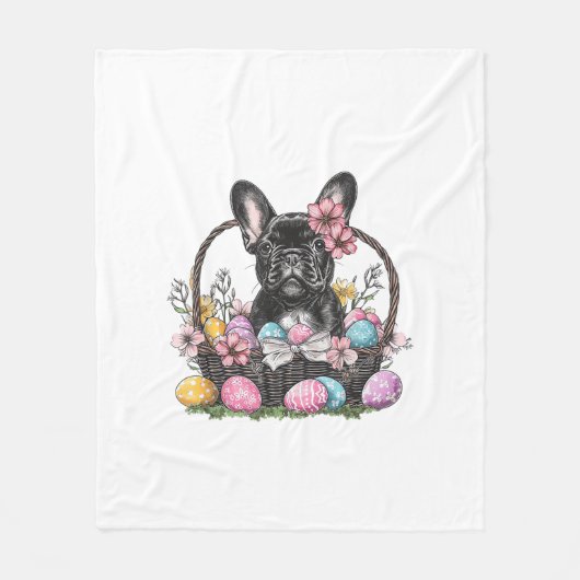 Frenchie Dog Easter Frenchie Dog Eggs Artwork T-Sh フリースブランケット (正面)