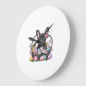 Frenchie Dog Easter Frenchie Dog Eggs Artwork T-Sh ラージ壁時計 (傾斜)