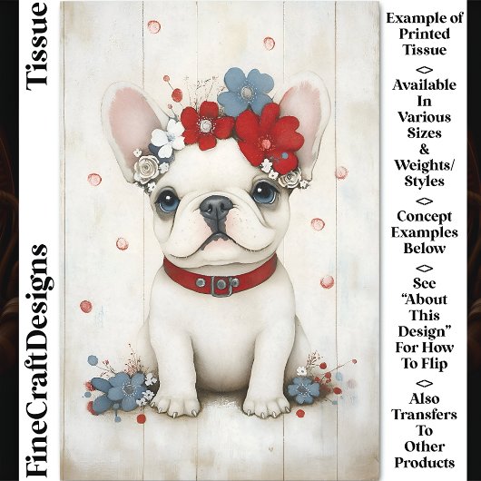 Frenchie Dog Red & Blue Flower Crown CX4デコページ 薄葉紙