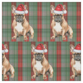 Frenchie Dog with a Red Green Plaid Holiday Fabric ファブリック (見本)