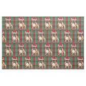 Frenchie Dog with a Red Green Plaid Holiday Fabric ファブリック (ファットクウォーター)