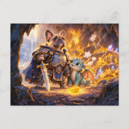 Frenchie Dragonslayer with Treasure Scene ポストカード