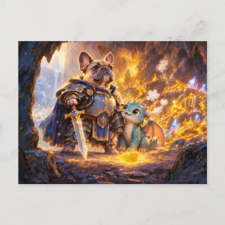 Frenchie Dragonslayer with Treasure Scene ポストカード