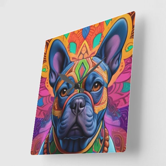 Frenchie Fun Birthday Fantasy スクエア壁時計 (傾斜)