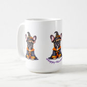 Frenchie Halloween Purple Robe Witchy Hat コーヒーマグカップ (正面左)