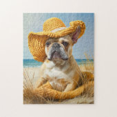 Frenchie In Summer Beach Hat ジグソーパズル (縦)