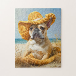 Frenchie In Summer Beach Hat ジグソーパズル