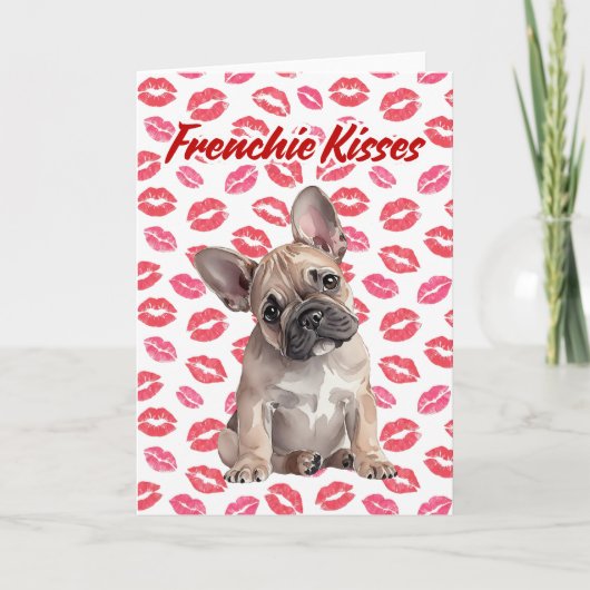 Frenchie Kisses French Bulldog Valentines Day Card シーズンカード (正面)