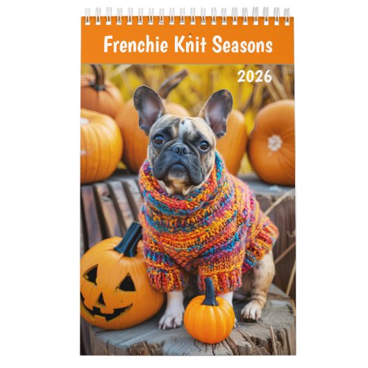 Frenchie Knit Seasons - 2026 Cozy Dog Calendar カレンダー (カバー)