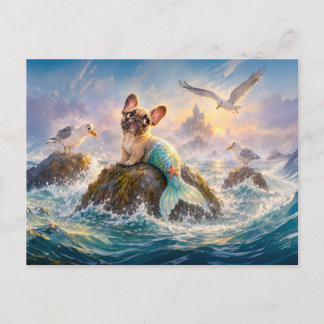 Frenchie Mermaid Seagull Cliff Scene ポストカード