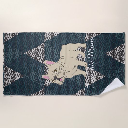 Frenchie Mom ビーチタオル (正面)