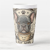Frenchie Mom Coffee Powered Vintage Design カフェラテマグ (正面)