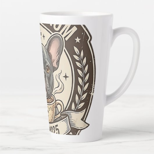 Frenchie Mom Coffee Powered Vintage Design カフェラテマグ (右)