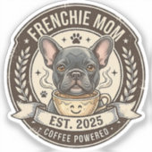 Frenchie Mom Coffee Powered Vintage Design シール (正面)