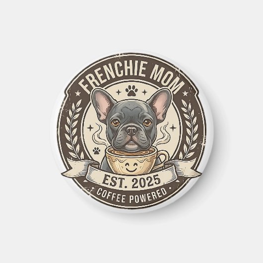 Frenchie Mom Coffee Powered Vintage Design マグネット (正面)